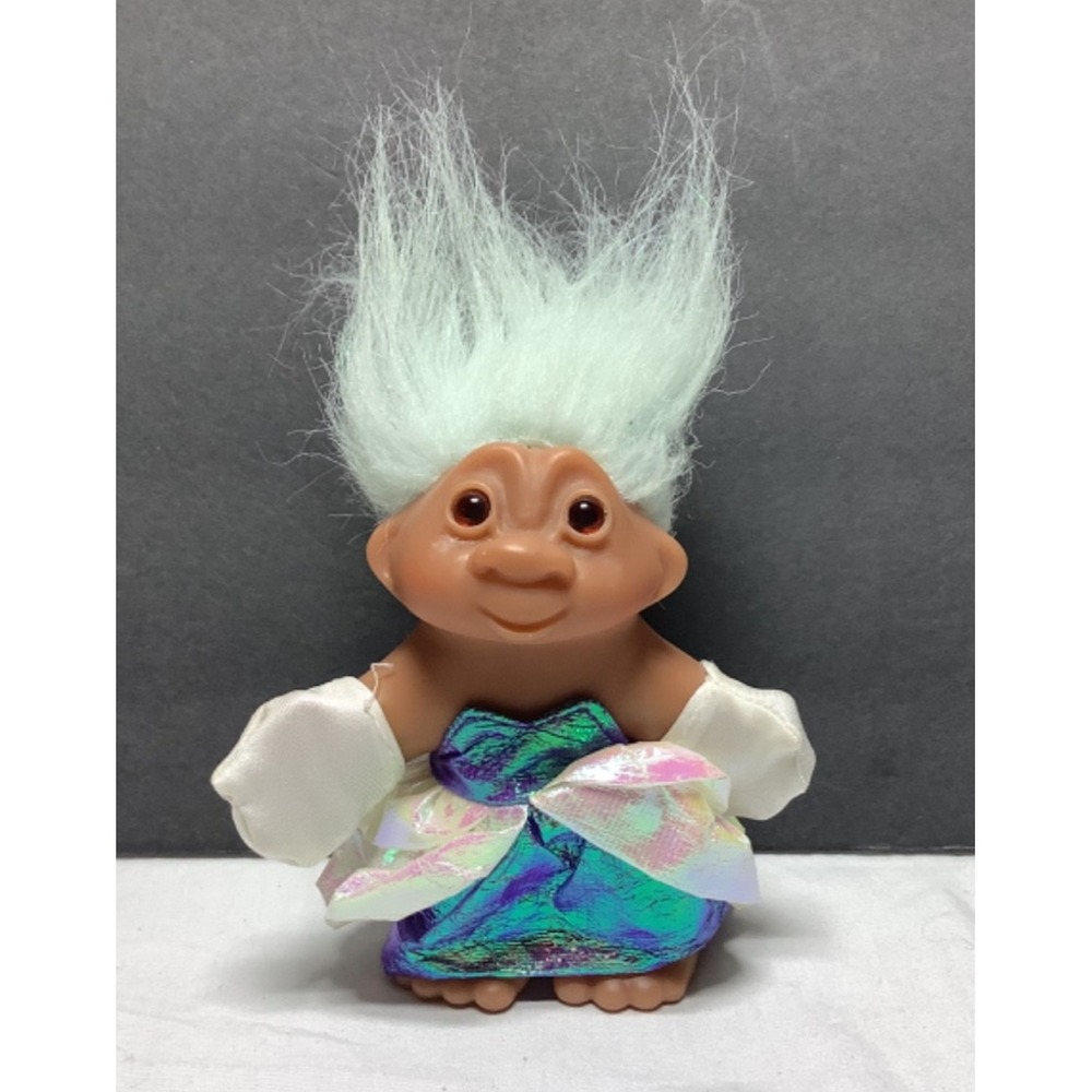 Troll Doll DAM Good Luck Princess White Gloves Iridescent Dress 5.5" Vtg 2005